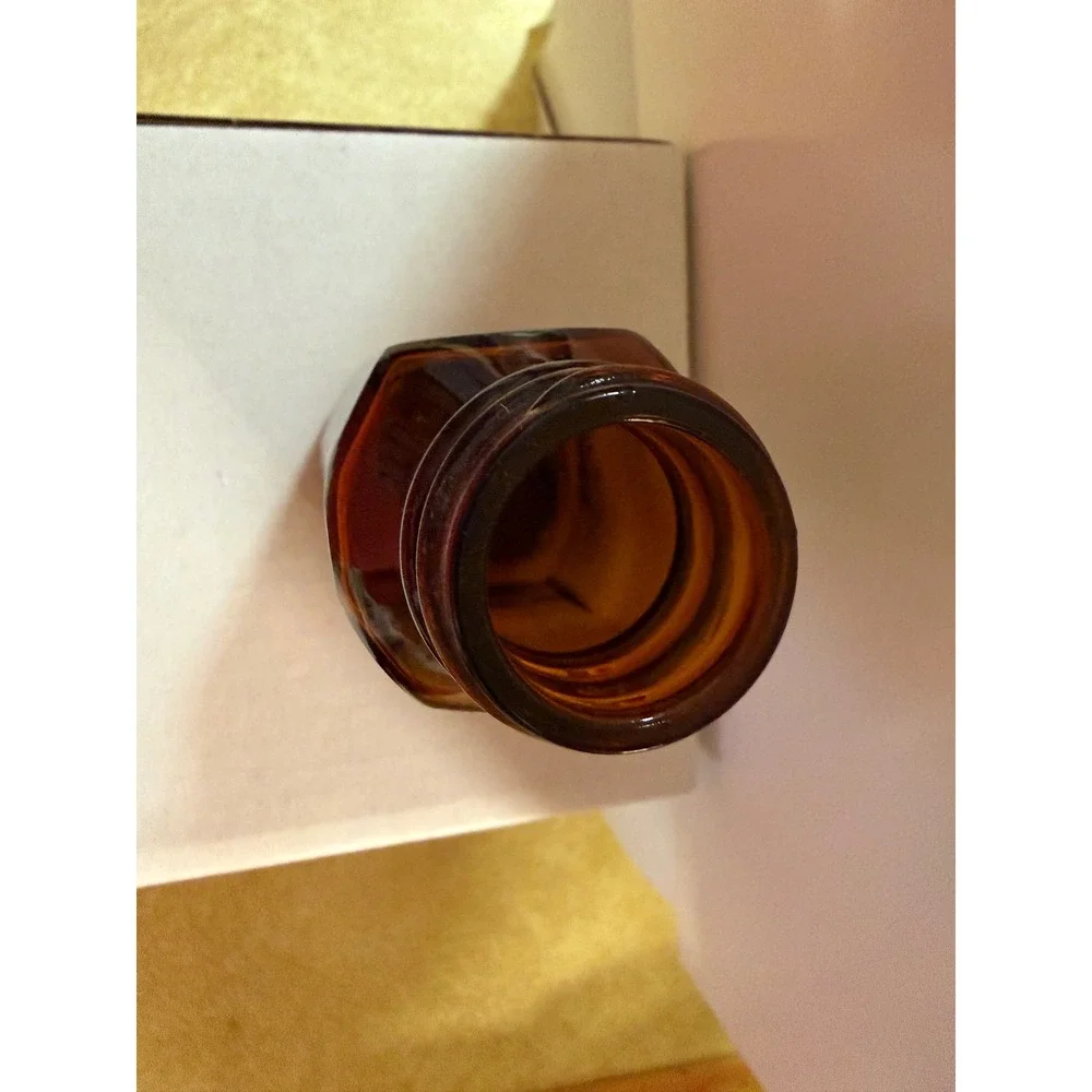 Vintage Amber Glass Apothecary Bottle Hexagonal Medicine Jar Brown 3.25 Inch